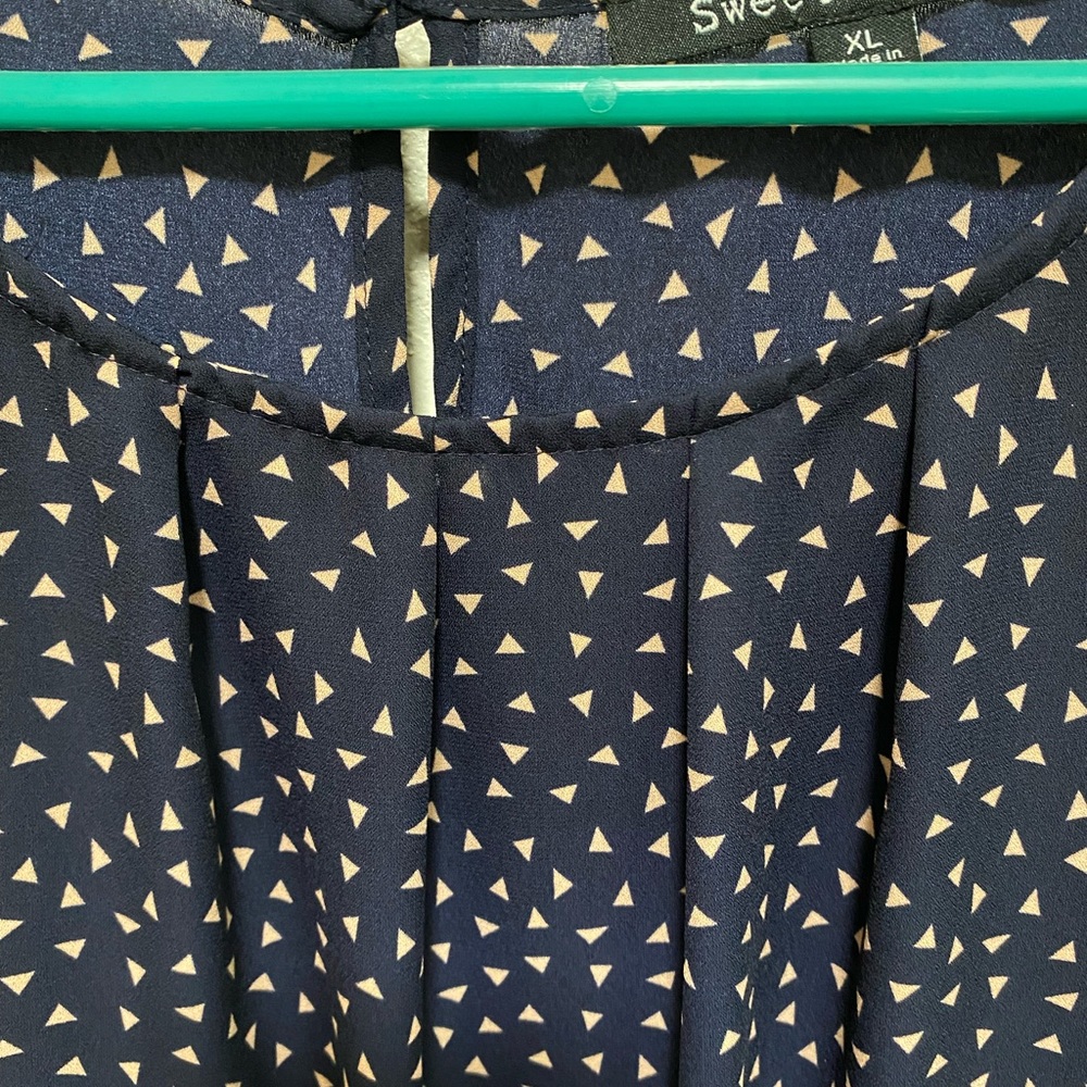 Sweet Rain Navy Blue Blouse with Pink Pattern - Picture 2 of 7